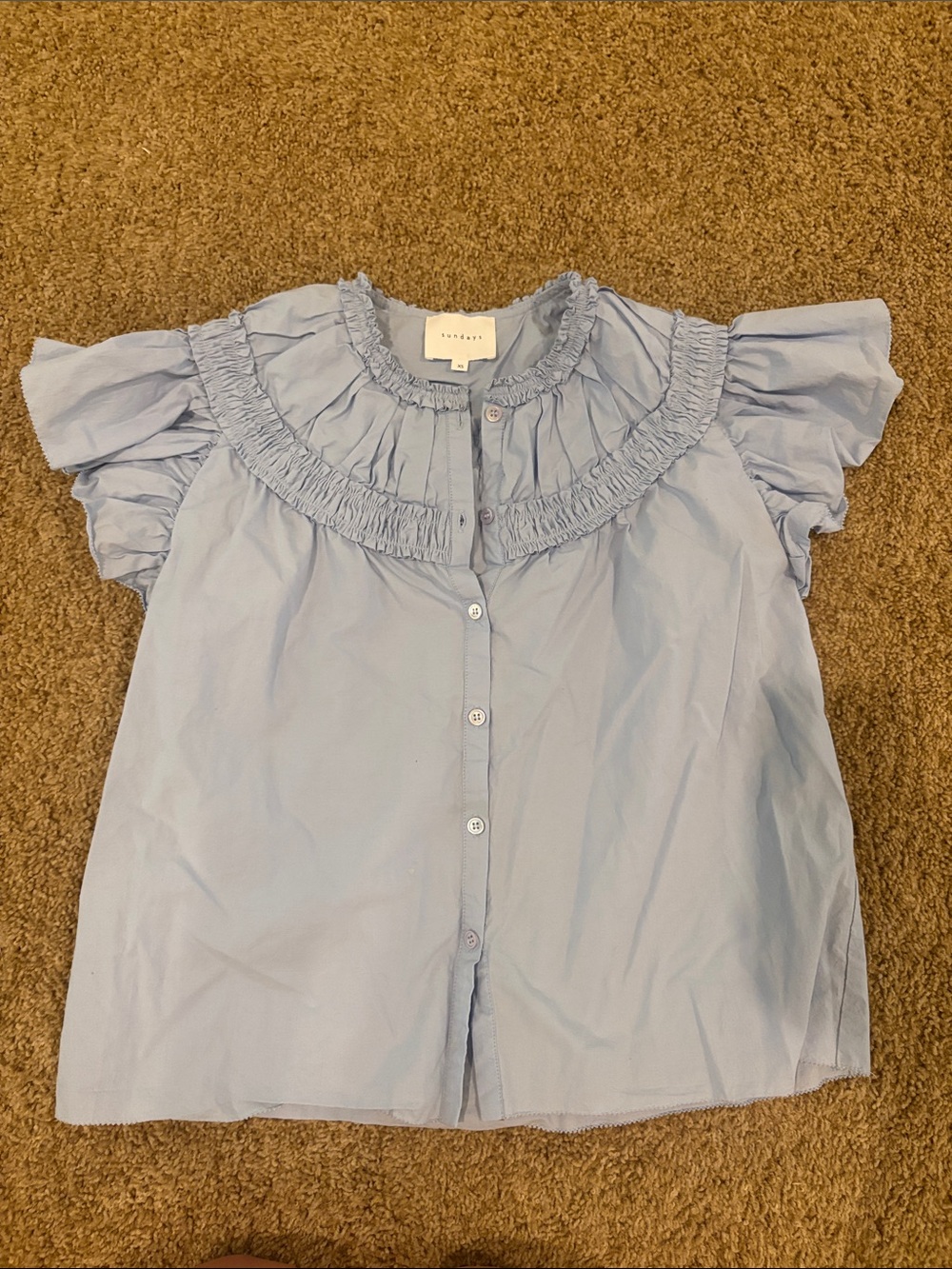 sundays Light Blue Ruffle-Yoke Button Front Blouse